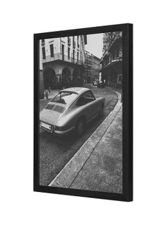 LOWHA Vintage Vehicle On Road Wooden Frame Wall Art Painting Multicolour  - Image 1