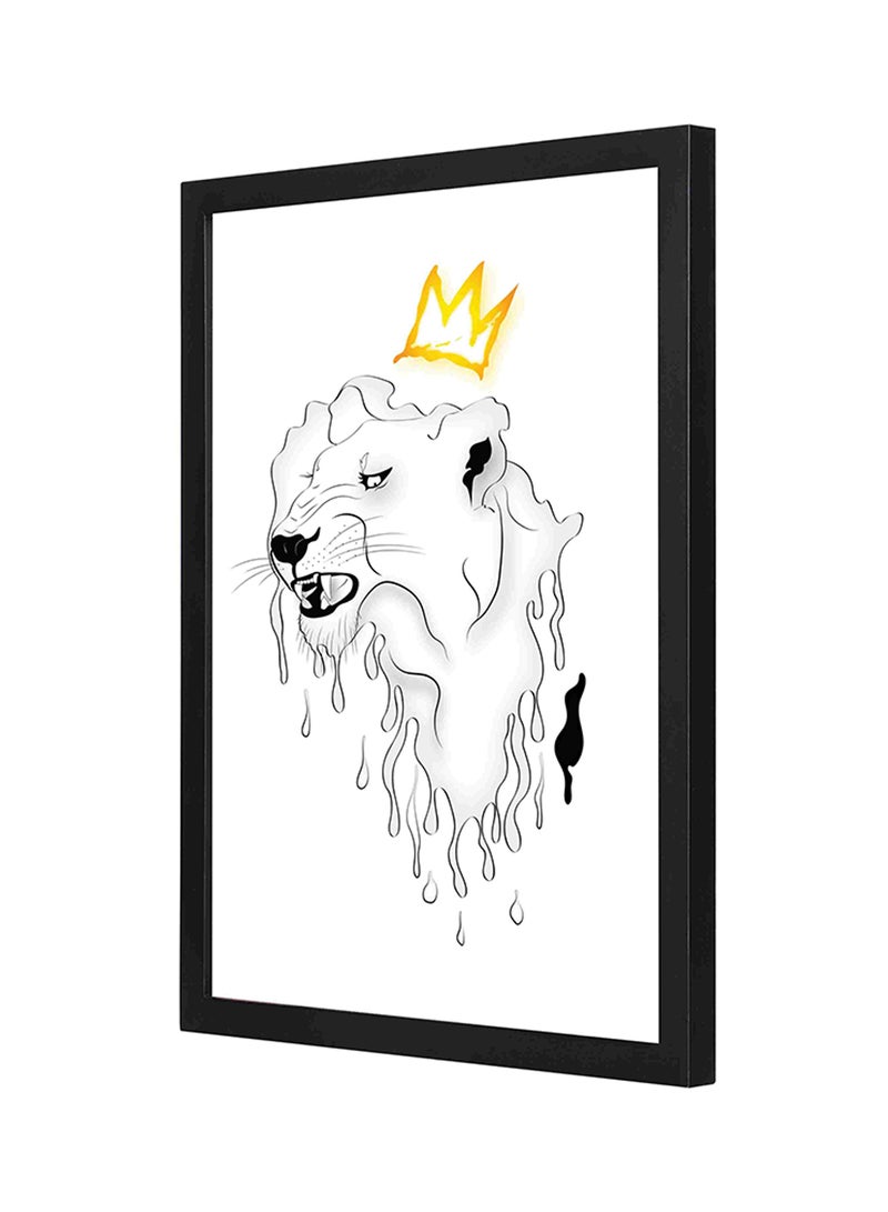 لوحة فنية جدارية بإطار خشبي بتصميم أسد يرتدي تاج أسود/بني 33x43سم - Image 1