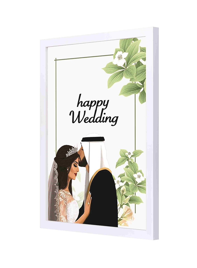 لوحة فنية بإطار خشبي مطبوعة بعبارة "Happy Wedding" متعدد الألوان 33 x 43سم - Image 1