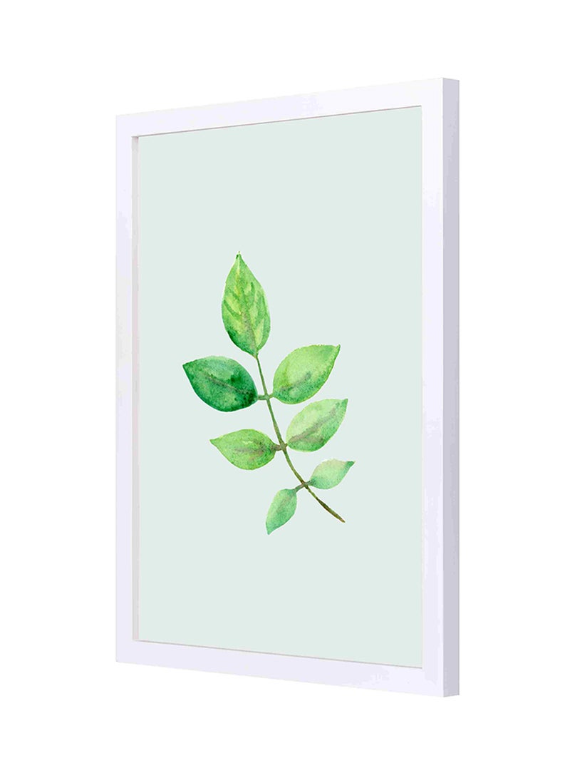 لوحة فنية بإطار خشبي لديكور الحائط بصورة لفرع صغير من شجرة أخضر/أبيض 33 x 43سم - Image 1