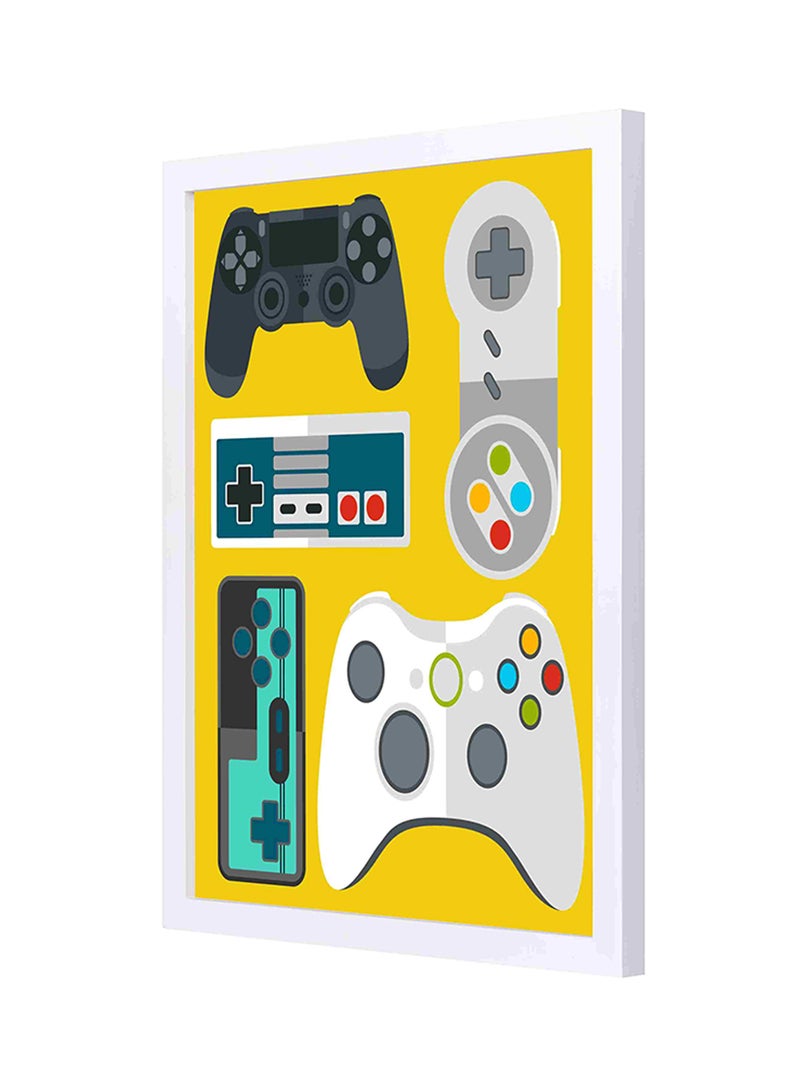 LOWHA Gamers Joystick Remotes Wooden Frame Wall Art Painting Multicolour 33x43cm - Image 1