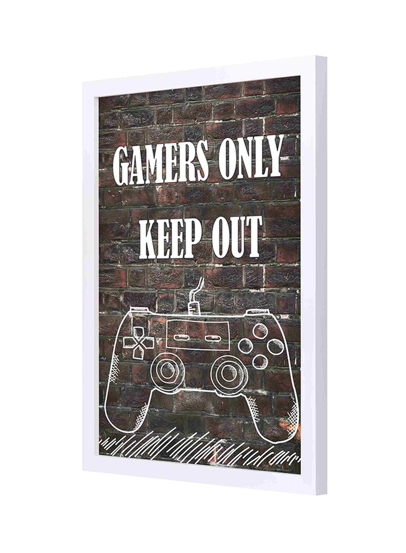 لوحة ديكور حائط بإطار خشبي يحمل عبارة "Gamers Only Keep Out" أسود/ أبيض 33x43سم - Image 1