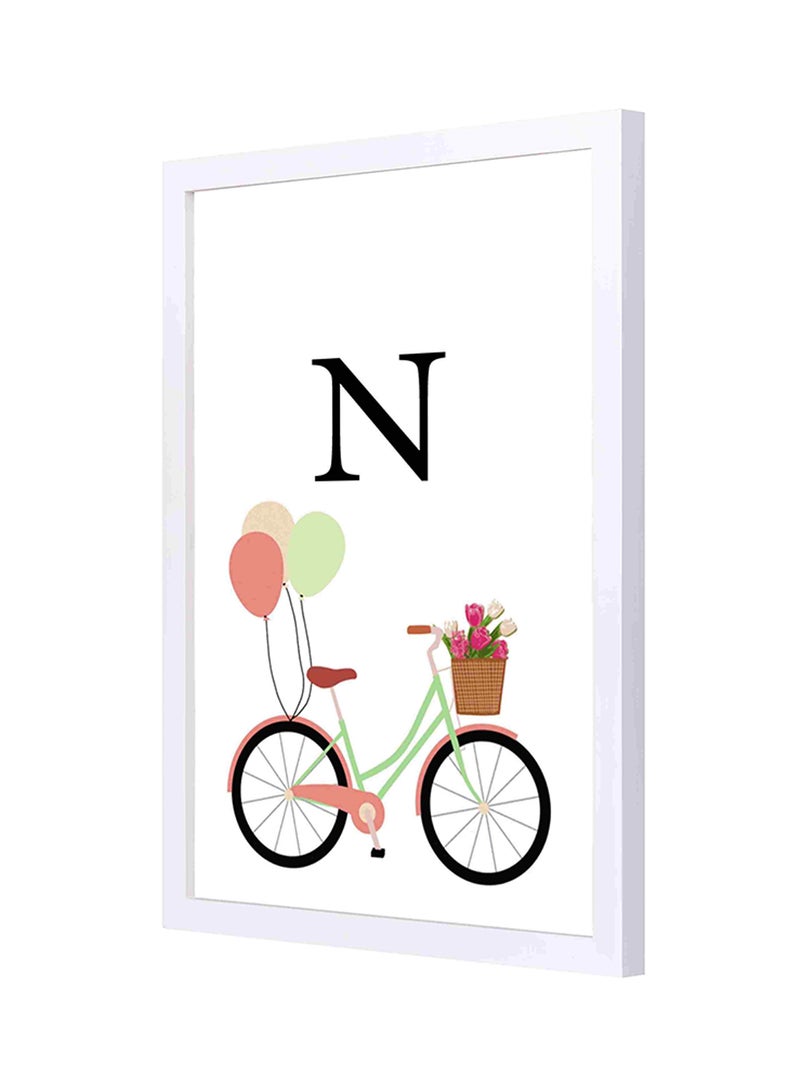 LOWHA N Letter Bike Balloon Wooden Framed Wall Art Painting White/Black 33x43cm  - Image 1