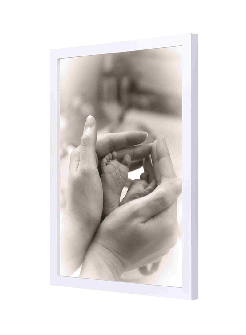 LOWHA Wooden Frame Hand Holding Small Feets Wall Art Multicolour 33x43centimeter  - Image 1