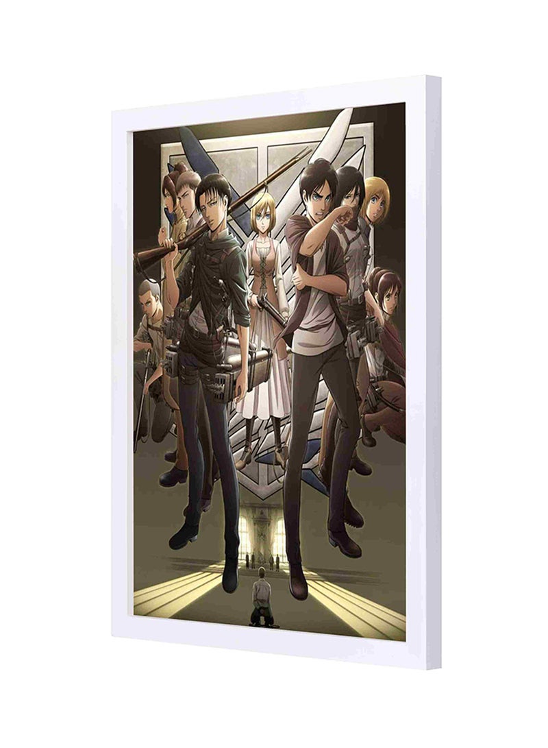 لوحة فنية بإطار خشبي لديكور الحائط تمثل منظراً مستوحى من سلسلة "Attack on Titan" متعدد الألوان 33x43سم - Image 1