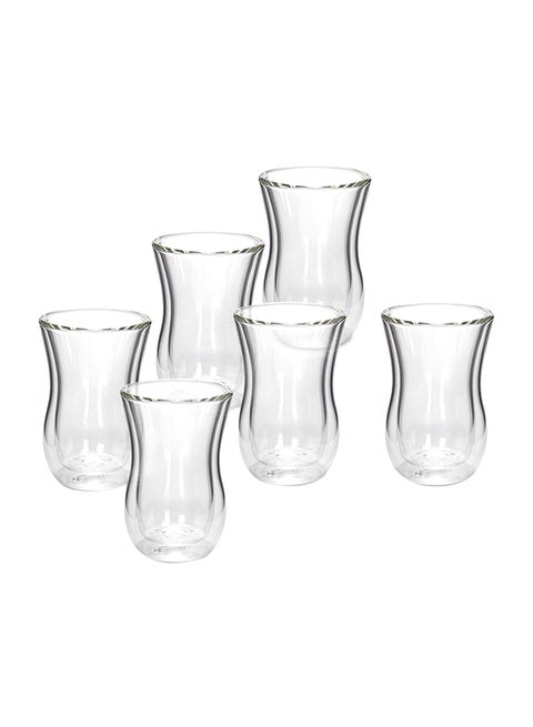 6-Piece Double Walled Arabic Cups set Clear 100ml