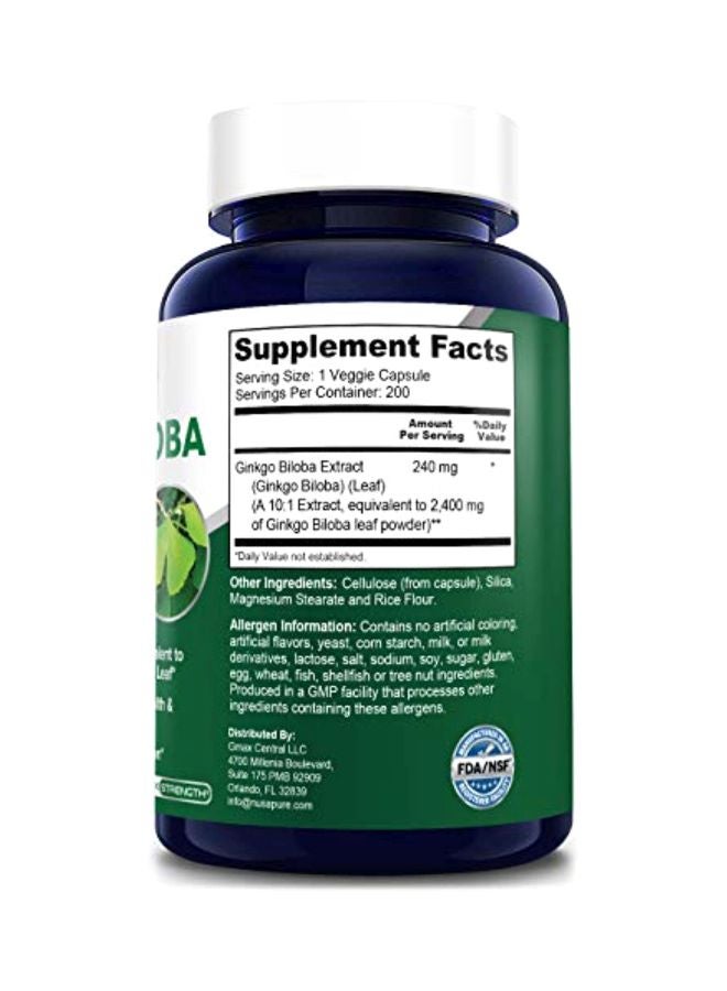 NusaPure - Ginkgo Biloba Dietary Supplement 2400mg - 200 Capsules - Image 1