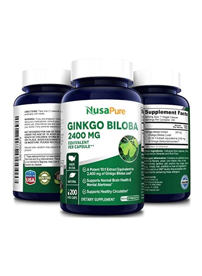 NusaPure - Ginkgo Biloba Dietary Supplement 2400mg - 200 Capsules - Image 1