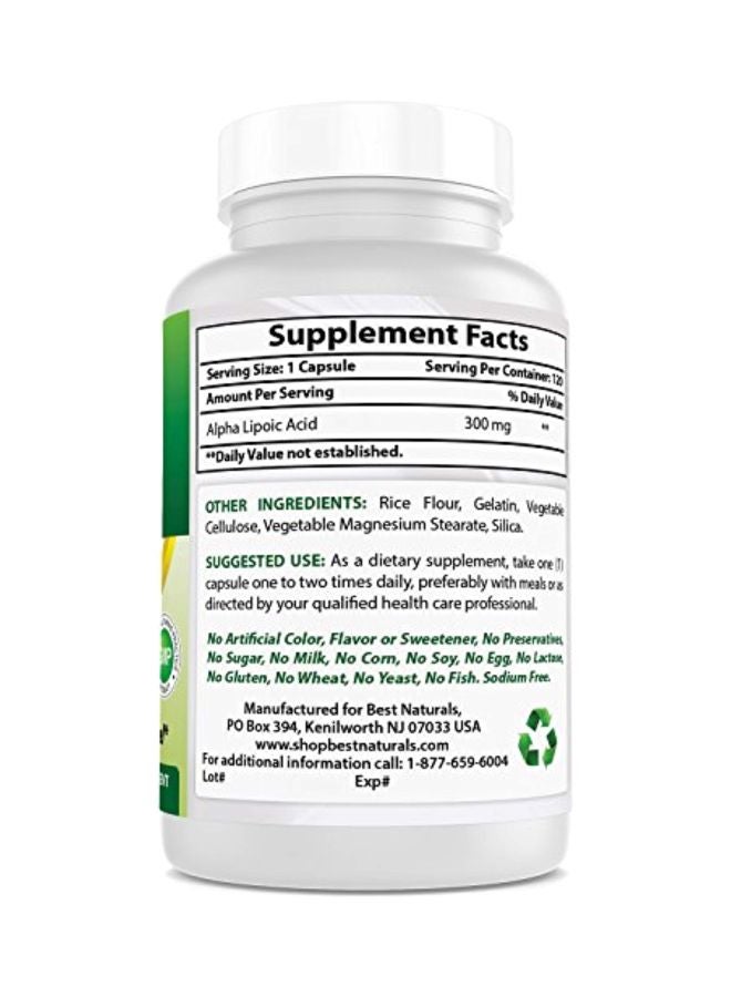 Best Naturals Alpha Lipoic Acid Dietary Supplement 300mg - 120 Capsules  - Image 2