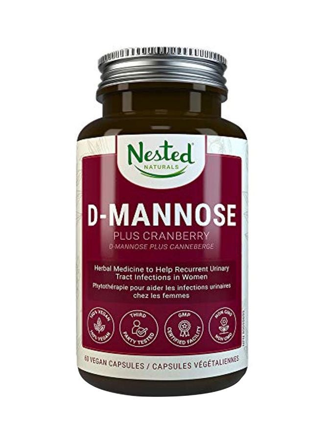 Nested Naturals D-Mannos Potent Cranberry Extract 500mg Dietary Supplement - 60 Vegan Capsules - Image 1