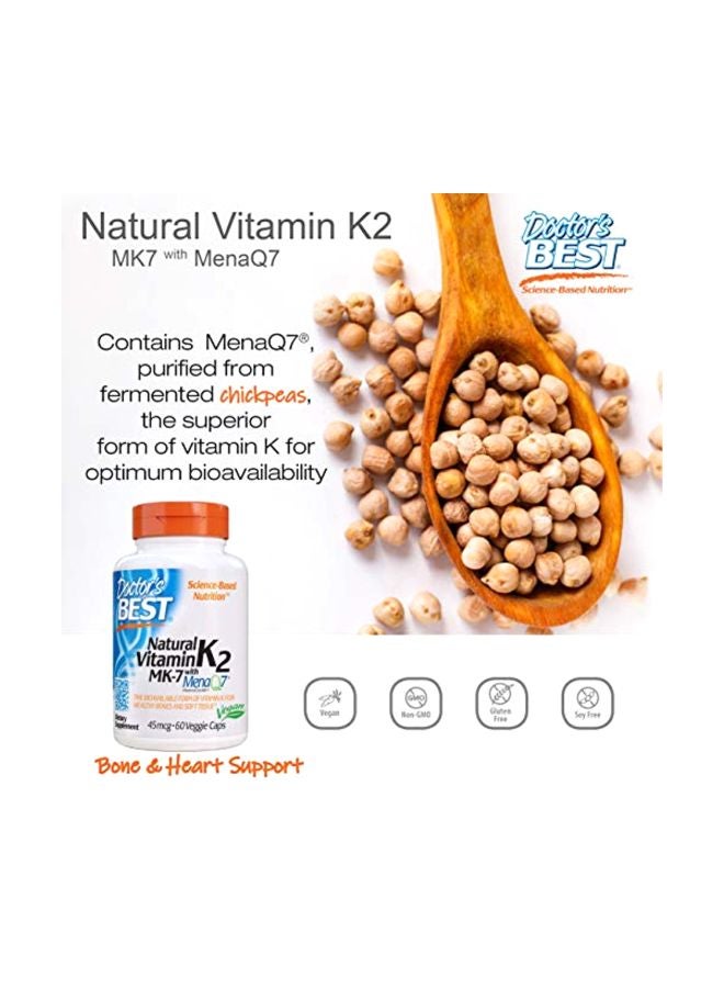 Doctor's BEST Vitamin K2 MK-7 With MenaQ7 Dietary Supplement 45mcg - 60 Veg Capsules - Image 4