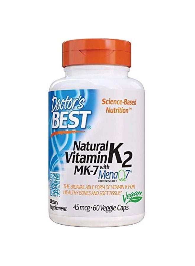 Doctor's BEST Vitamin K2 MK-7 With MenaQ7 Dietary Supplement 45mcg - 60 Veg Capsules - Image 1