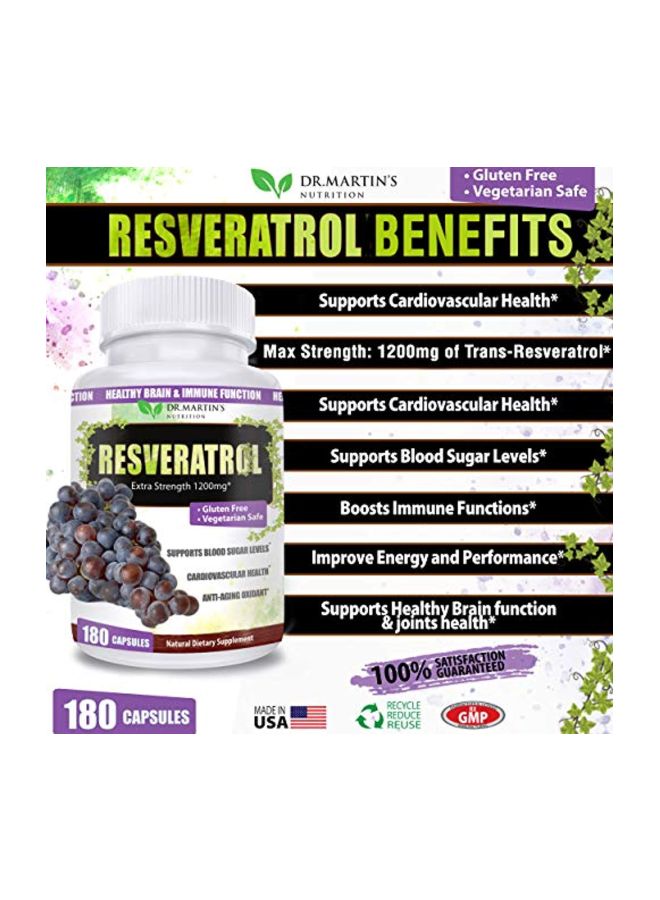 DR. MARTIN'S NUTRITION Resveratrol Extra Strength Supplement 1200mg - 180 Capsules - Image 2