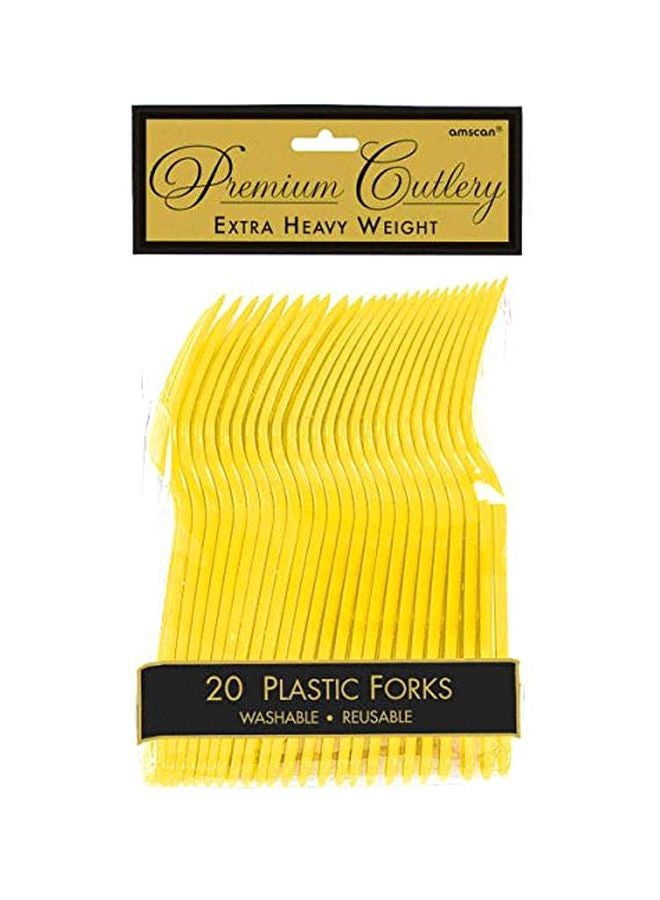 Amscan 20-Piece Reusable Fork Set Yellow Sunshine 10x5.7x1.1inch - Image 1