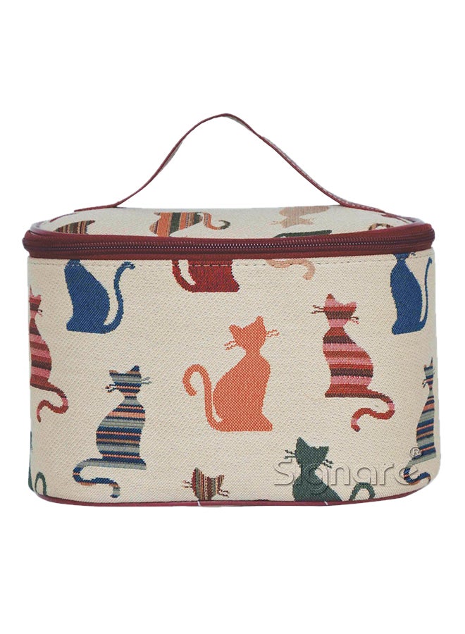 Signare Cheeky Cat Print Round Large Organizer Bag Multicolour - Image 1