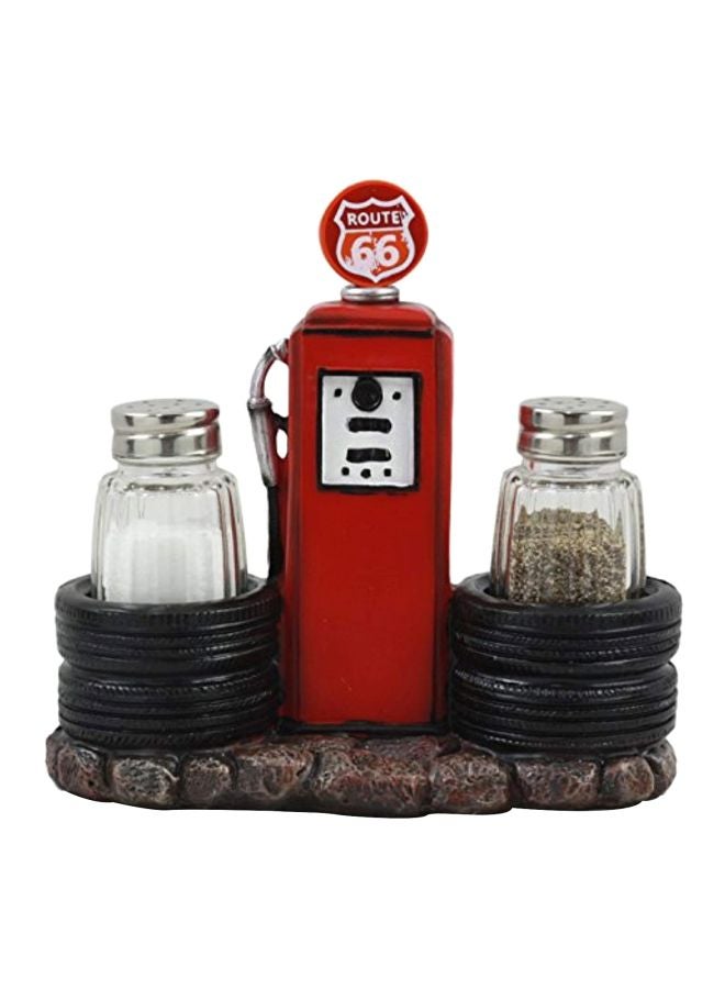 Ebros Gift 2-Piece Salt And Pepper Shaker Set With Cross Country Road Statue Clear/Black/Red 6.5x3x6inch  - Image 1
