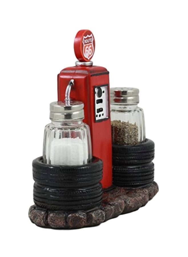 Ebros Gift 2-Piece Salt And Pepper Shaker Set With Cross Country Road Statue Clear/Black/Red 6.5x3x6inch  - Image 4