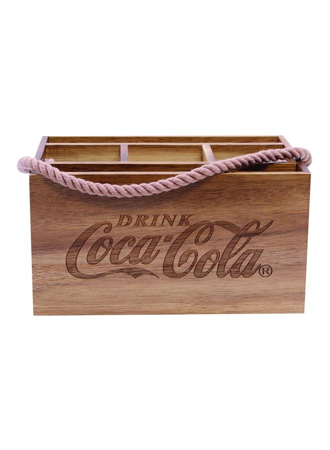 Tablecraft - Coca-Cola Wooden Caddy With Rope Handle Brown 8.2x1.4x4.2inch - Image 1