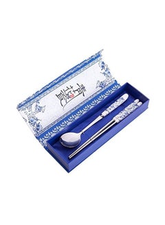 2-Piece Stainless Steel Chopsticks And Spoon Set Silver/White/Blue - v1580808868/N34228984A_1