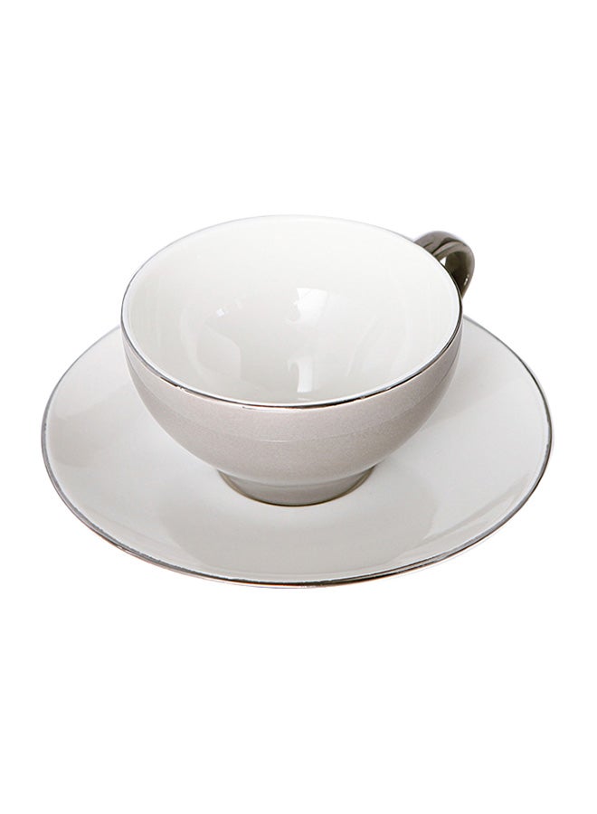 Thin Ceramic Coffee Cup And Saucer Set Grey 14.5x14.5x2centimeter