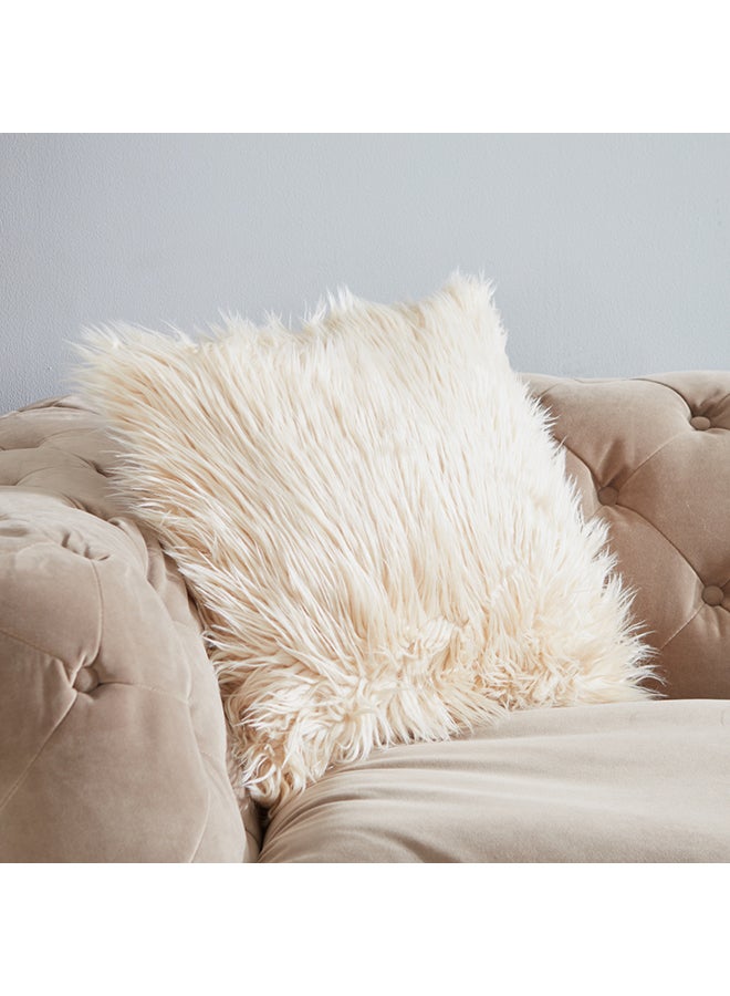 Home Box Faux Sheep Skin cushion Polyester Beige 45x45x10cm  - Image 1