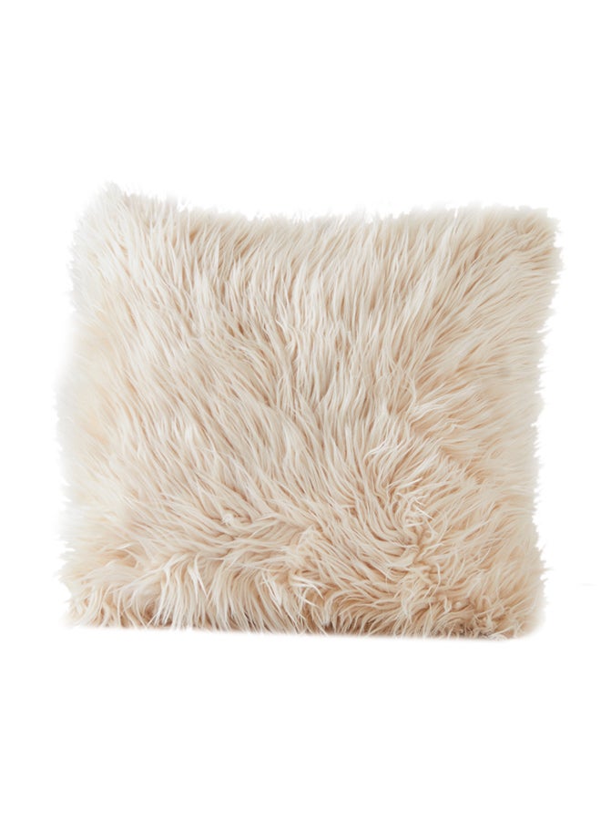 Home Box Faux Sheep Skin cushion Polyester Beige 45x45x10cm  - Image 2