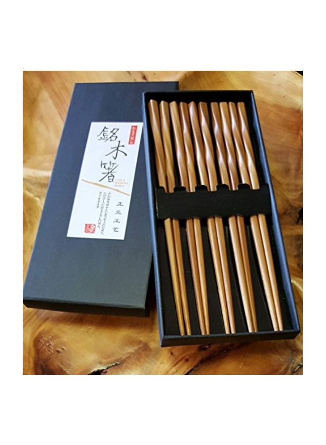 Asian Home 10-Piece Twist Bamboo Chopstick Set Brown 9inch - Image 2
