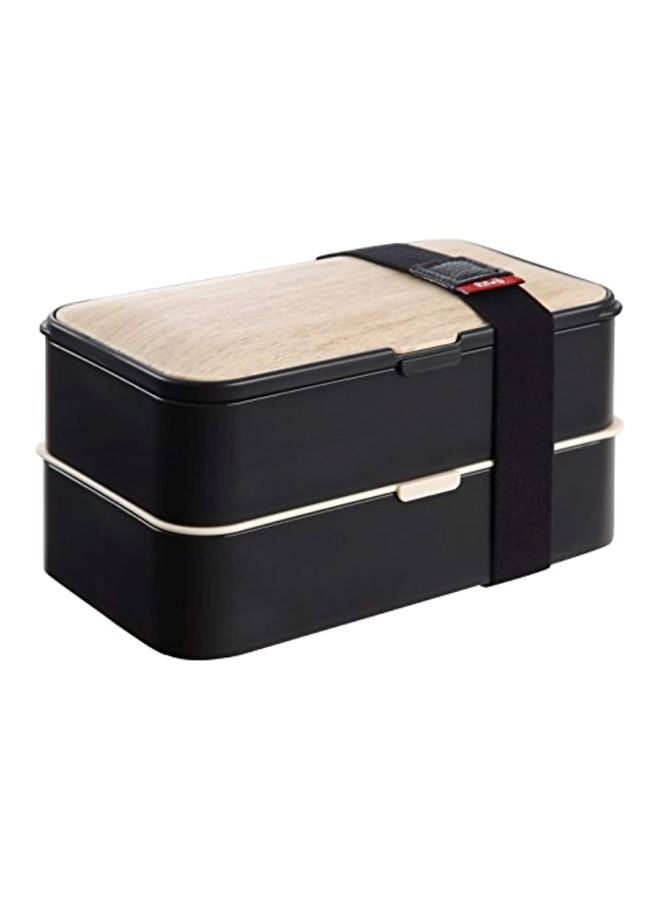 PuTwo 2-Tier Bento Lunch Box Black/Brown 18.5x11x10.8inch - Image 1