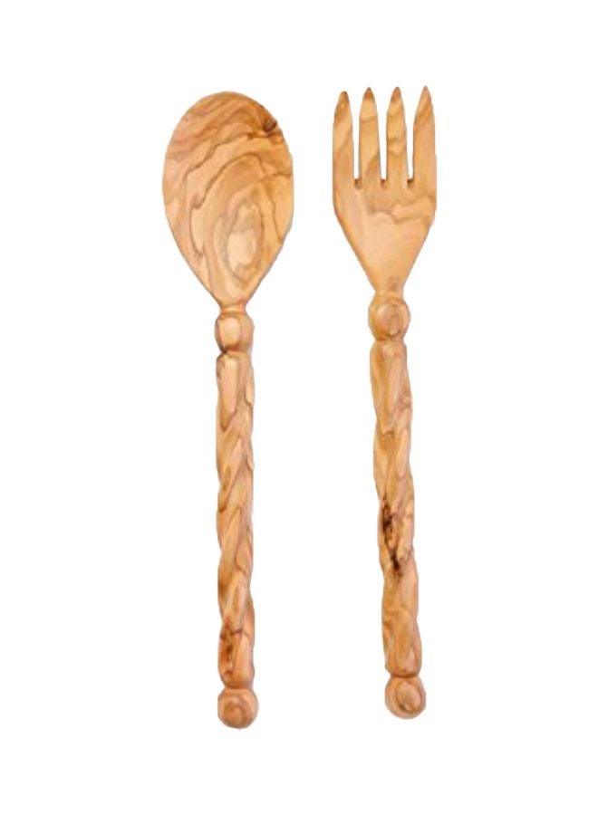From The Earth 2-Piece Spiral Handle Designed Cutlery Set Beige 12inch  - Image 1
