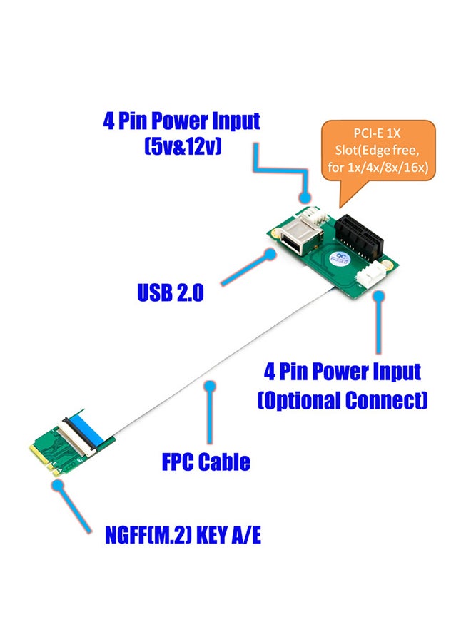 Generic - NGFF To PCI-E Express 1X Extension Cord With FPC Cable Multicolour - Image 1