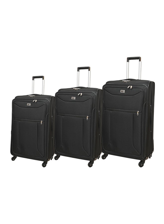 NEW TRAVEL Softside 3 Piece Luggage Trolley Set Black  - Image 1