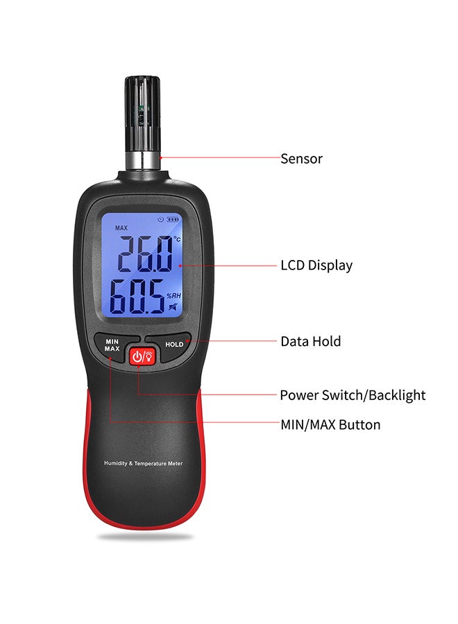Generic Digital Temperature And Humidity Meter Black/Red 22.5x4.5x8cm  - Image 2