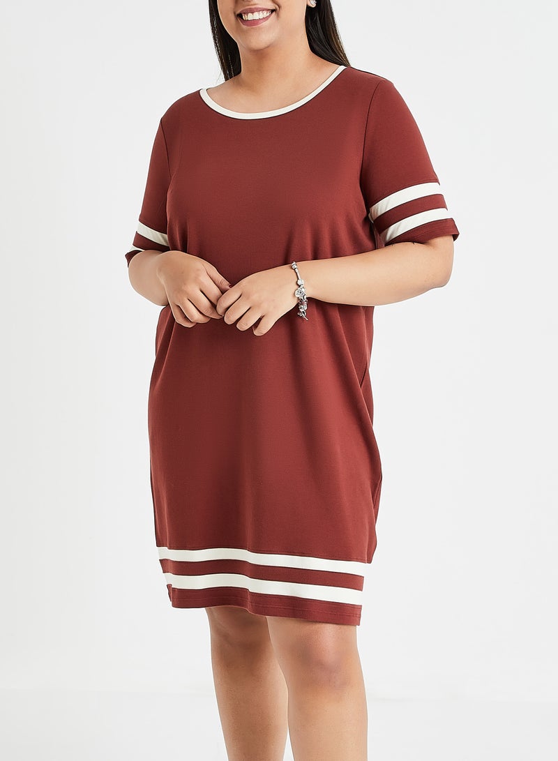 VERO MODA Mini T-Shirt Dress Brown/White  - Image 1