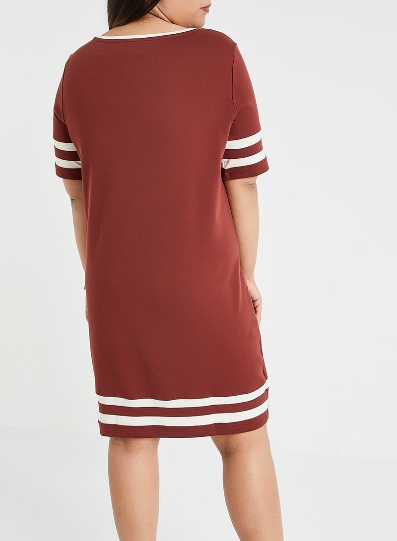 VERO MODA Mini T-Shirt Dress Brown/White  - Image 3