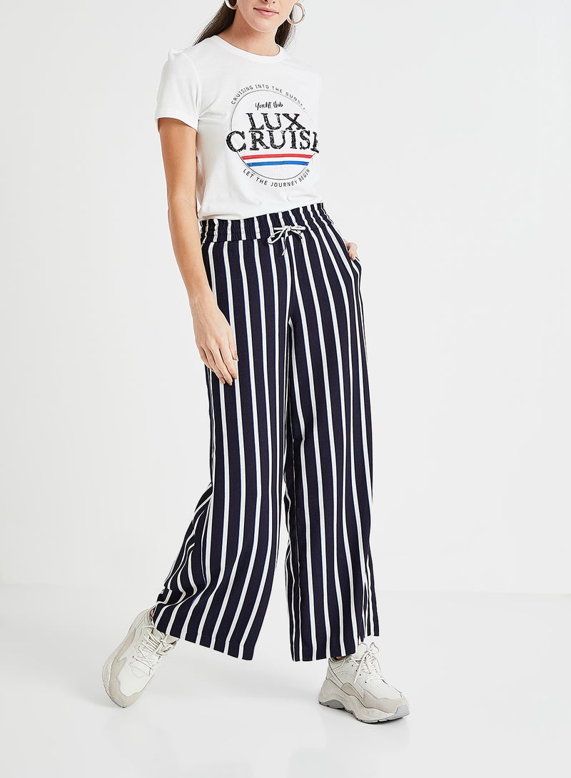 ONLY - Striped Wide Leg Pants Navy - Image 1