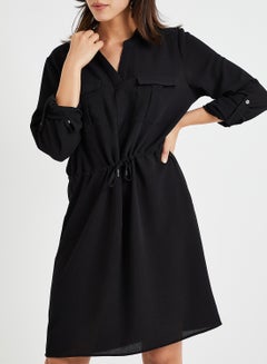 ONLY Textured Drawstring Utility Shirt Dress Black  - Image 4
