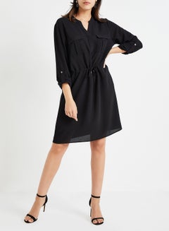 ONLY Textured Drawstring Utility Shirt Dress Black  - Image 2