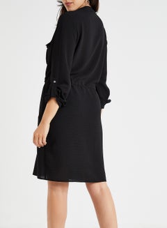 ONLY Textured Drawstring Utility Shirt Dress Black  - Image 3