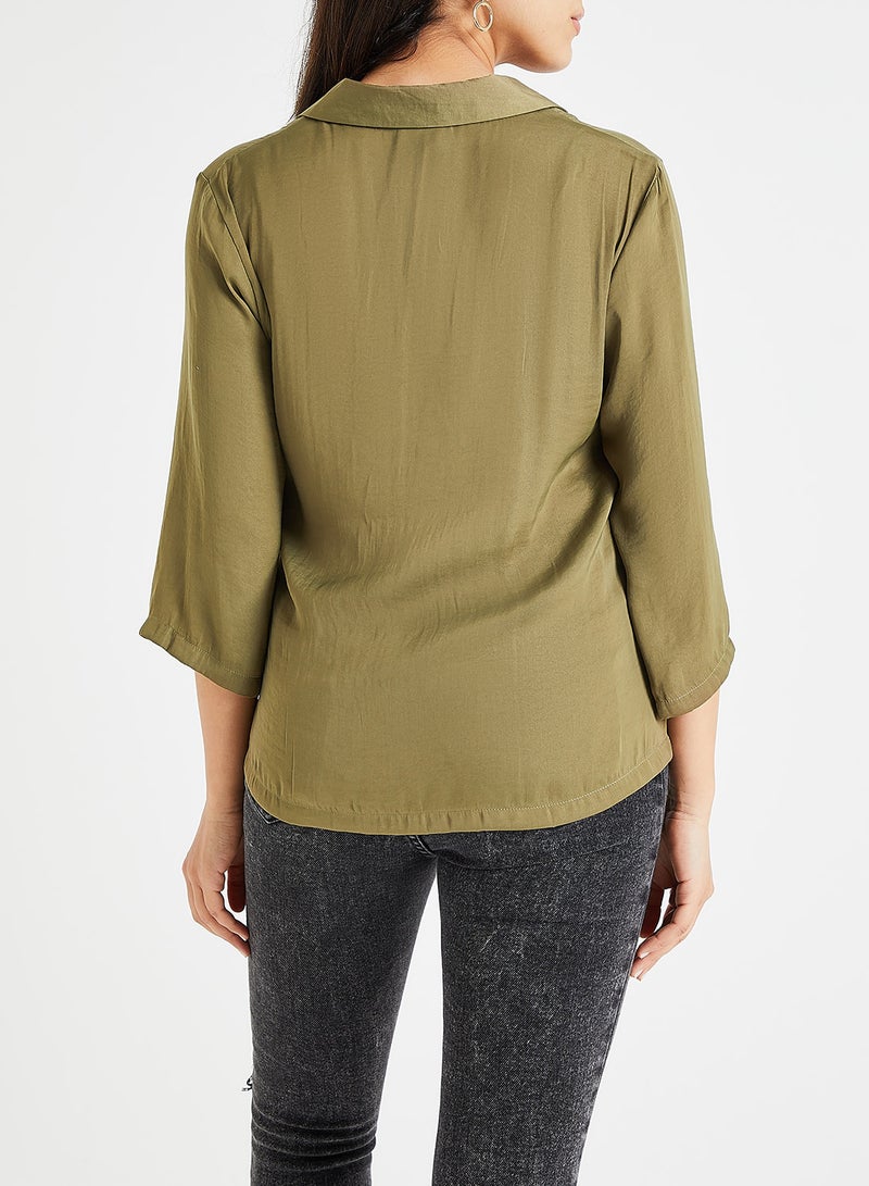 Jacqueline de Yong - Classic Style Basic Camp Shirt Olive - Image 1