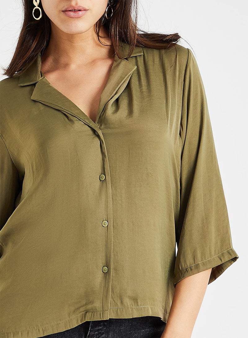 Jacqueline de Yong - Classic Style Basic Camp Shirt Olive - Image 1