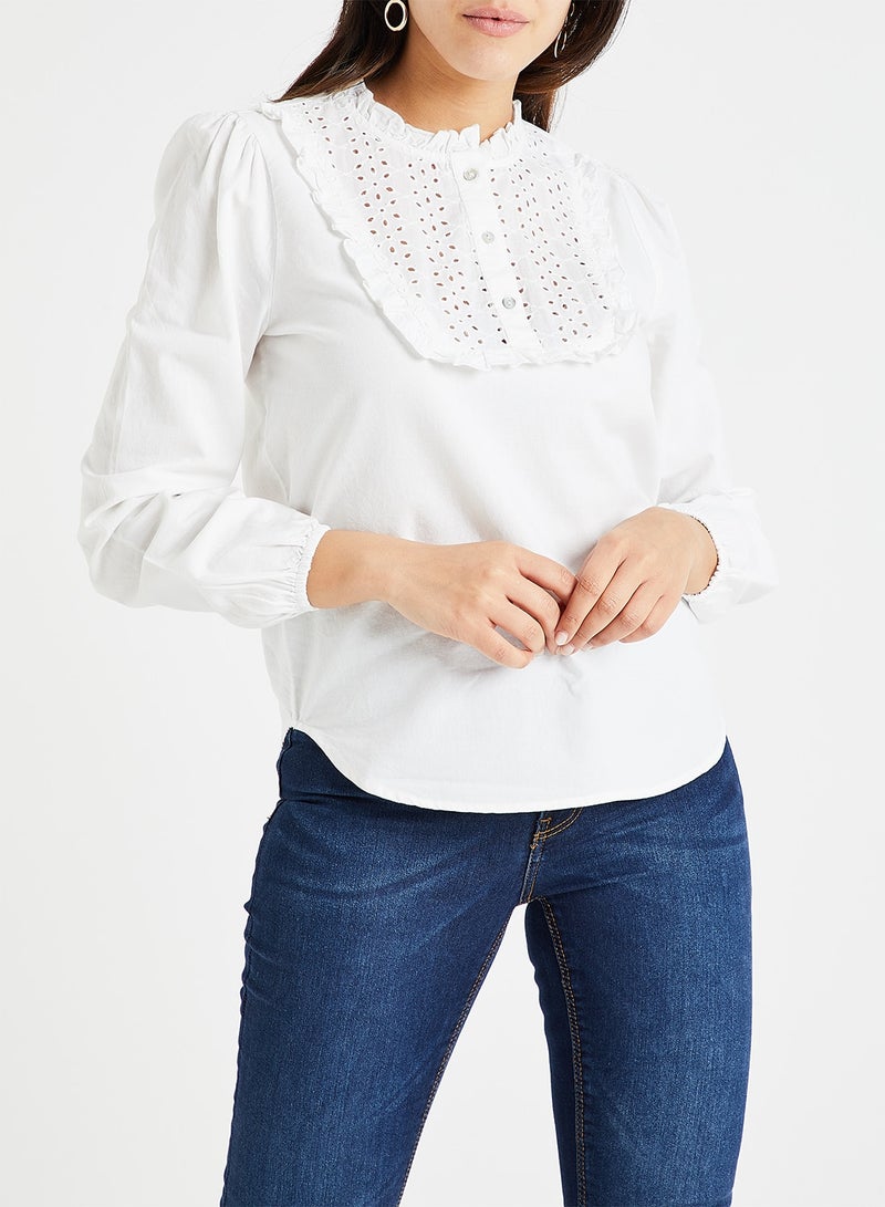 Jacqueline de Yong Lace Bib Blouse White  - Image 1