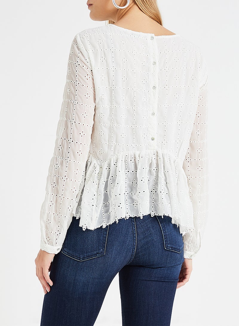 ONLY - Embroidered Lace Long Sleeve Blouse White - Image 1