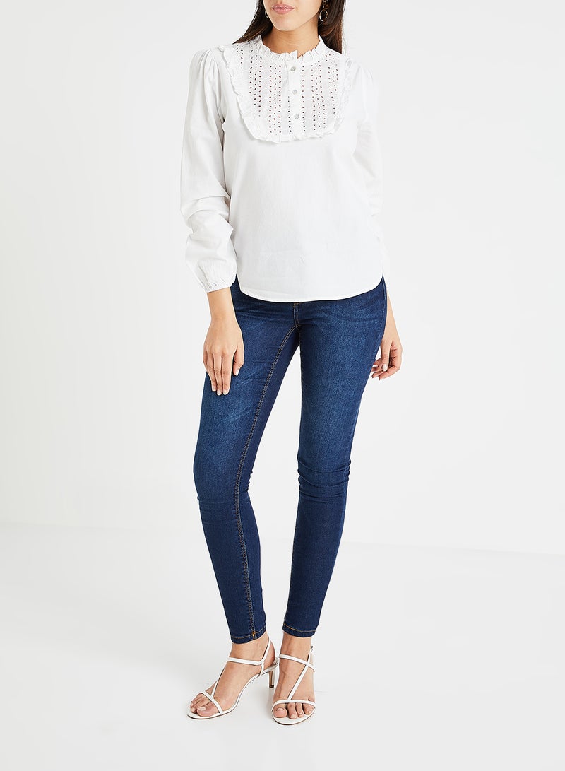 Jacqueline de Yong Lace Bib Blouse White  - Image 2