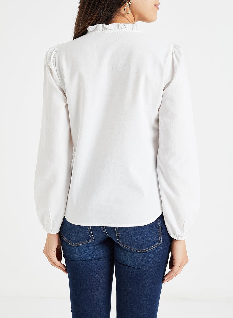 Jacqueline de Yong Lace Bib Blouse White  - Image 3