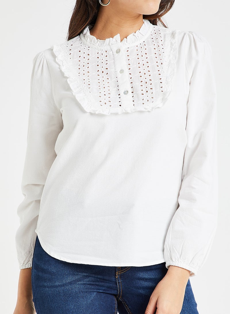 Jacqueline de Yong Lace Bib Blouse White  - Image 4