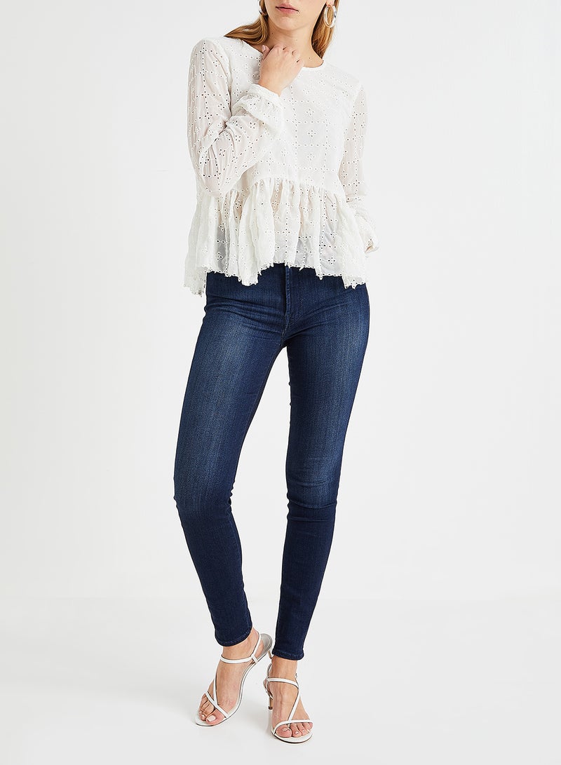 ONLY - Embroidered Lace Long Sleeve Blouse White - Image 1