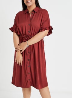 Vero Moda Curve Drawstring Waist Shirt Dress Brown  - Image 1