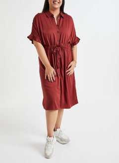 Vero Moda Curve Drawstring Waist Shirt Dress Brown  - Image 2