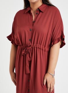 Vero Moda Curve Drawstring Waist Shirt Dress Brown  - Image 4
