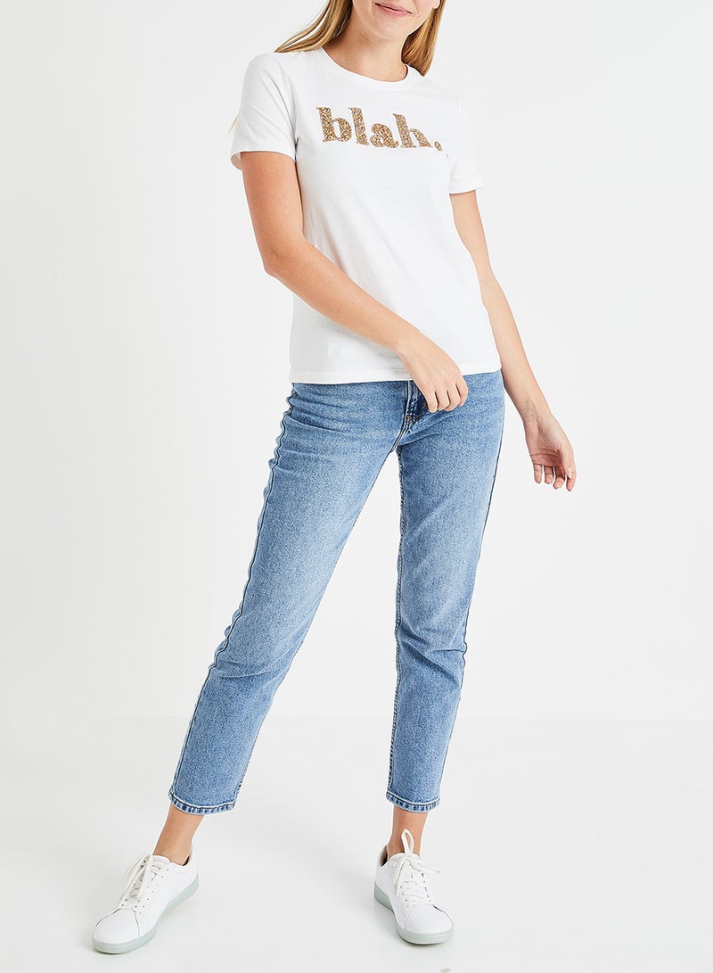 اونلي تيشيرت مزين بنمط حلي بمظهر بارز أبيض - Image 2